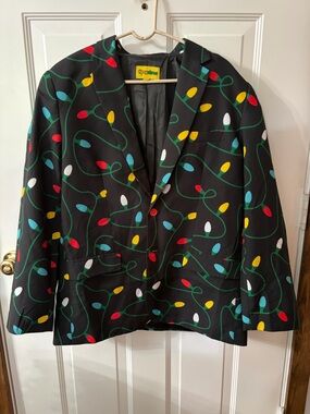 Tipsy Elves Black Blazer with Multicolor Holiday Light Print